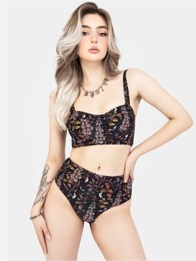 NWOT Disturbia Foxglove Floral Print Bikini Set Underwire Witchy Whimsigoth 16
